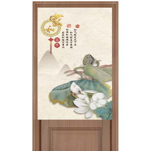 荷花荷叶门帘布艺隔断帘卧室客厅卫生间中国风家用半帘风水帘定制