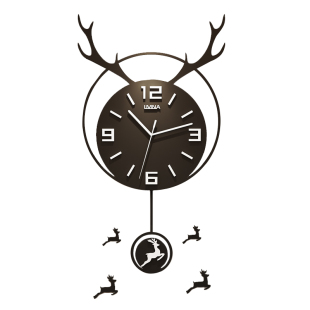 北欧鹿头挂钟客厅家用时尚轻奢网红挂表个性创意挂墙静音石英钟表