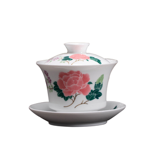 毛瓷 70-80年代白瓷国营厂货 釉下芙蓉 三才碗 盖碗 茶杯 7501瓷