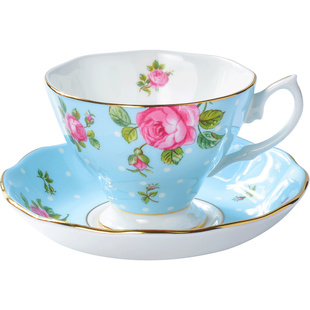 Royal Albert皇家阿尔伯特波尔卡蓝玫瑰骨瓷咖啡杯茶杯碟两件套