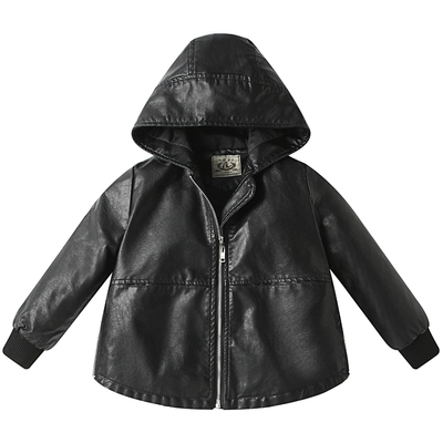 男童黑色女童红色加绒皮衣