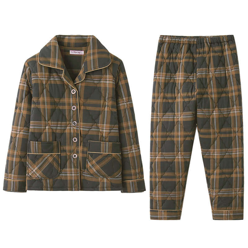 秋冬季睡衣女纯棉夹棉袄冬款女袄子三层保暖加厚全棉服家居服套装