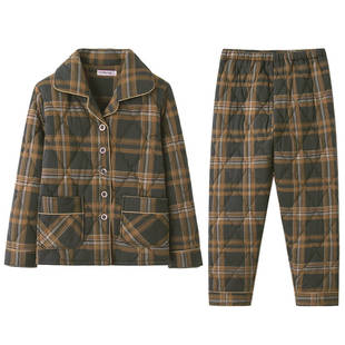 秋冬季睡衣女纯棉夹棉袄冬款女袄子三层保暖加厚全棉服家居服套装
