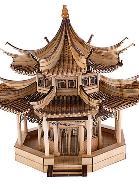 diy仿古风益智八角亭子重檐模型