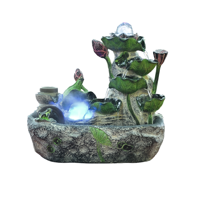 室内荷花转运球假山流水生财摆件