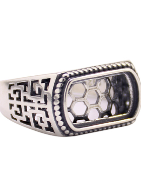 s925纯银戒指空托马鞍diy琥珀