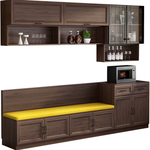 中古风卡座餐桌家用餐边柜一体组合橱柜定制客厅吊柜储物柜7G-232