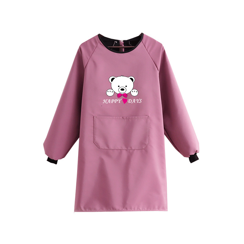成人加绒围裙时尚长袖反穿衣工作服男女防水防油加厚罩衣定制印字