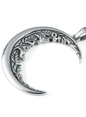 Yuki男士复古月牙银吊哥特项链