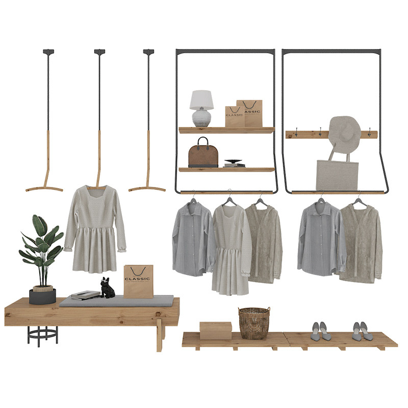 众匠坊服装店展示架原木设计