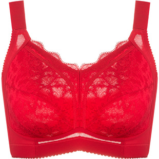 月色大胸显小文胸薄款女士胸罩全罩杯聚拢大码胖mm本命年红色内衣