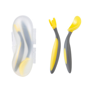 米乐儿宝宝学吃饭训练勺子婴儿勺子一岁儿童餐具套装可弯曲弯头勺