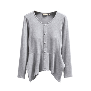 遮肚子荷叶边裙摆显瘦上衣女 带胸垫长袖打底衫 港味chic小众设计