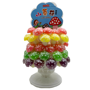 【60支送架子】网红点花工艺小蘑菇骰子棒棒糖方形硬糖整箱批散装