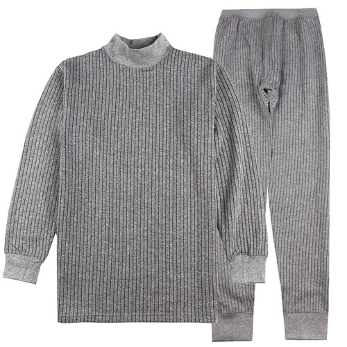 中老年人保暖内衣女士加厚三层夹棉毛衫秋衣秋裤套装宽松半高领男