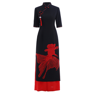 正宗越南奥黛旗袍走秀改良演出服阔腿裤两件套中国风长款气质优雅