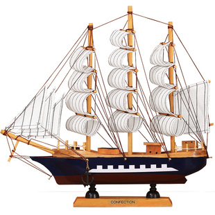 帆船模型摆件一帆风顺船模客厅小木船玄关酒柜电视柜书柜摆设礼物