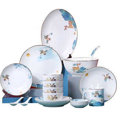 故宫宫廷文创联名金边餐具碗盘碟家用骨瓷吃面碗乔迁送礼盒套装