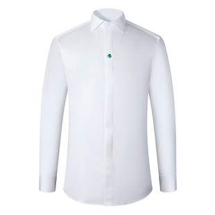 GIEVES CHARLES高支纱纯棉商务休闲四叶草刺绣法式白衬衫男长袖