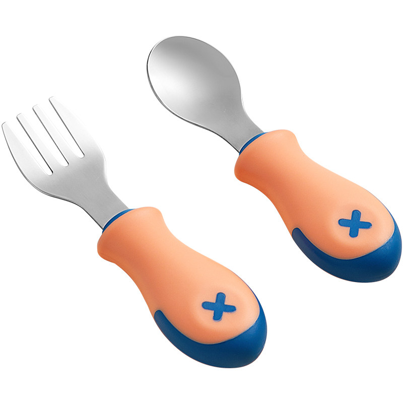 不锈钢短柄勺子叉子小宝宝学吃饭婴儿训练辅食勺儿童餐具练习叉勺