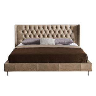 COOMO楷模家具 轻奢头层牛皮双人床现代简约主卧1.8米真皮床B08床