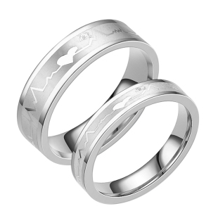 原创心电图戒指情侣款一对简约时尚对戒男女学生不掉色小众刻字