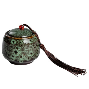 小号窑变茶叶罐陶瓷木纹茶罐装茶叶盒便携迷你旅行存储密封罐家用