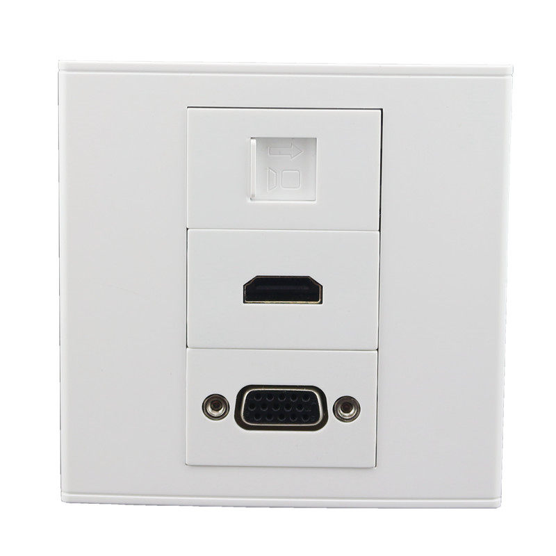 86型VGA直插+HDMI直插+RJ45网络电脑直通面板I高清投影仪插座面板