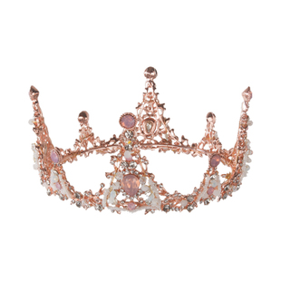 粉色皇冠头饰儿童生日公主女童王冠可爱圆形小女孩水晶礼服发饰仙