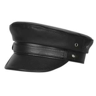 羊皮春秋冬季真皮帽子男中老年人船长帽保暖薄款平顶帽鸭舌帽