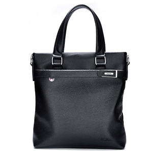 度缤头层牛皮男公文包休闲真皮男士手提包商务竖款中年男士斜挎包