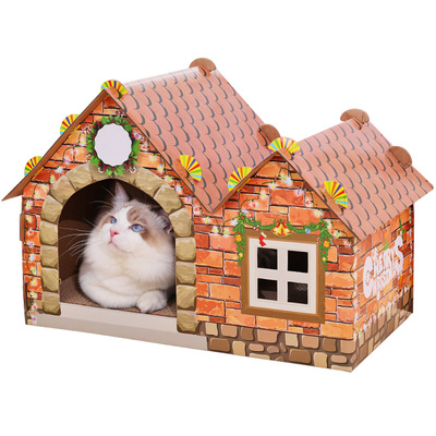 猫抓板一体房子别墅瓦楞纸