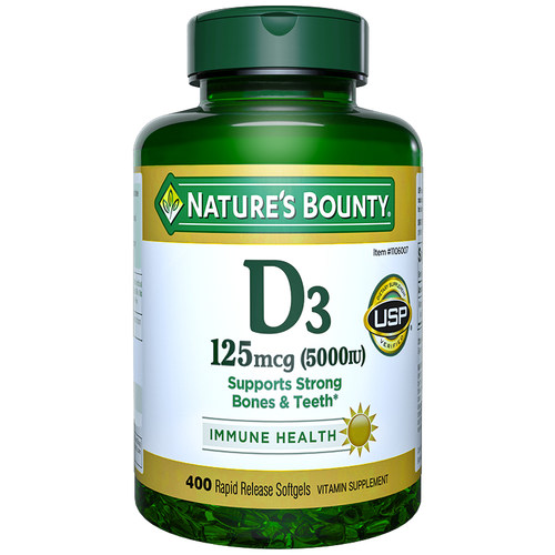 美国原装进口Nature’sBounty自然之宝成人维生素D3软胶囊5000IU