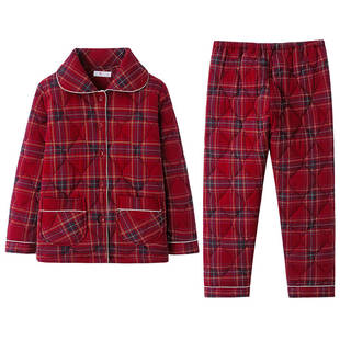 纯棉夹棉睡衣女秋冬季加厚本命年棉袄全棉冬款冬天红色家居服套装