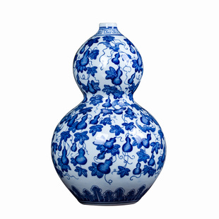 景德镇陶瓷青花瓷釉里红葫芦花瓶摆件纯手工大花瓶瓷器开口装饰品