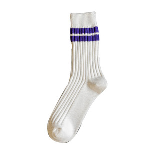 余文乐同款袜子男长筒中筒ins潮夏款条纹白色日系粗线条cityboy