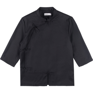 新款民国风中餐厅服务员工作服套装盘扣中式火锅串串饭店定制logo