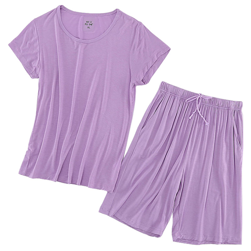 女夏短袖短裤套装家居服体闲宽松加肥加大码五分裤t恤起居服睡衣