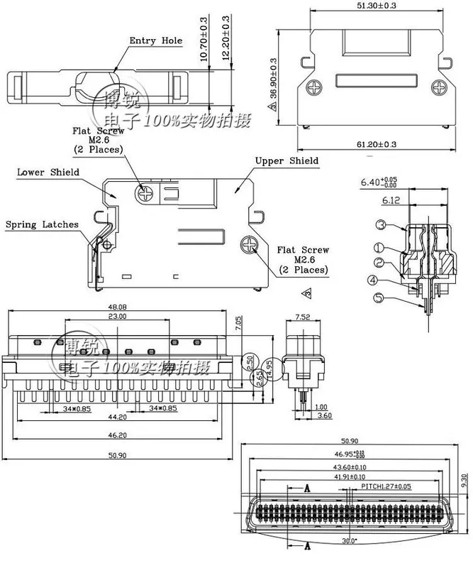 SCSI68P Cổng kết nối cắm HPDB nam cuối dây hàn vỏ sắt loại vít scsi68P lõi DB loại 68 lõi vỏ sắt