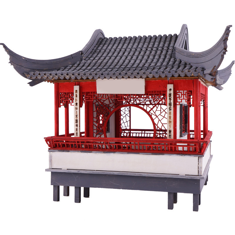 中式木质结构diy手工制作仿古建筑模型材料拼装迷你八角双凤亭子