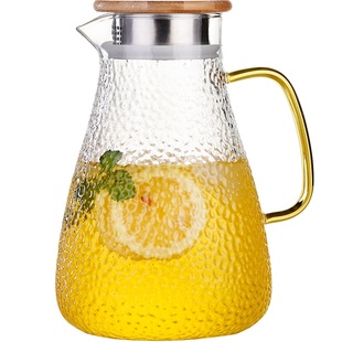 家用锤目纹冷水壶玻璃凉水壶耐热高温凉白开水壶大容量凉水杯套装