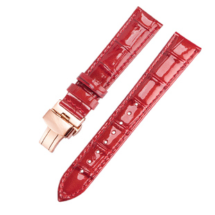 dw真皮手表带女蝴蝶扣原装红色表链代用天梭天王罗西尼四叶草表带