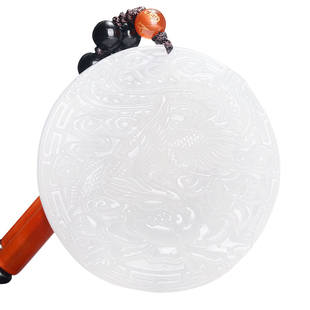 珪宝和田玉羊脂白玉龙凤吊坠情侣款圆形玉佩挂件女士天然玉石男款