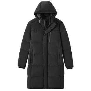 探路者羽绒服男冬季中长款黑色加厚保暖防风男士连帽外套抗寒服女