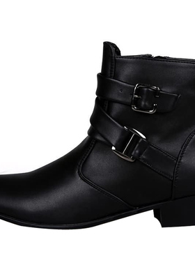 无鞋带马丁靴男款粗跟