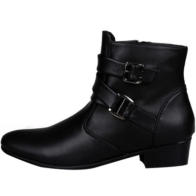 无鞋带马丁靴男款粗跟