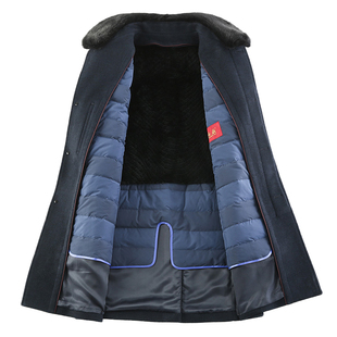 红都羊毛大衣男装水貂毛领獭兔羽绒可拆卸内胆男士呢子冬季厚外套