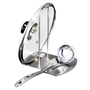 锅盖架坐式厨房台面立式带接水盘汤勺架托不锈钢锅铲勺子收纳架子