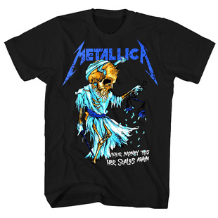 金属之王Metallica乐队摇滚骷髅头元素 经典黑色纯棉朋克短袖T恤