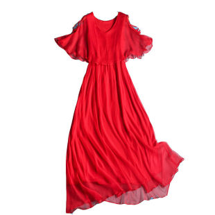 白色真丝连衣裙女夏季长款气质桑蚕丝裙子斗篷沙滩裙仙女长裙超仙